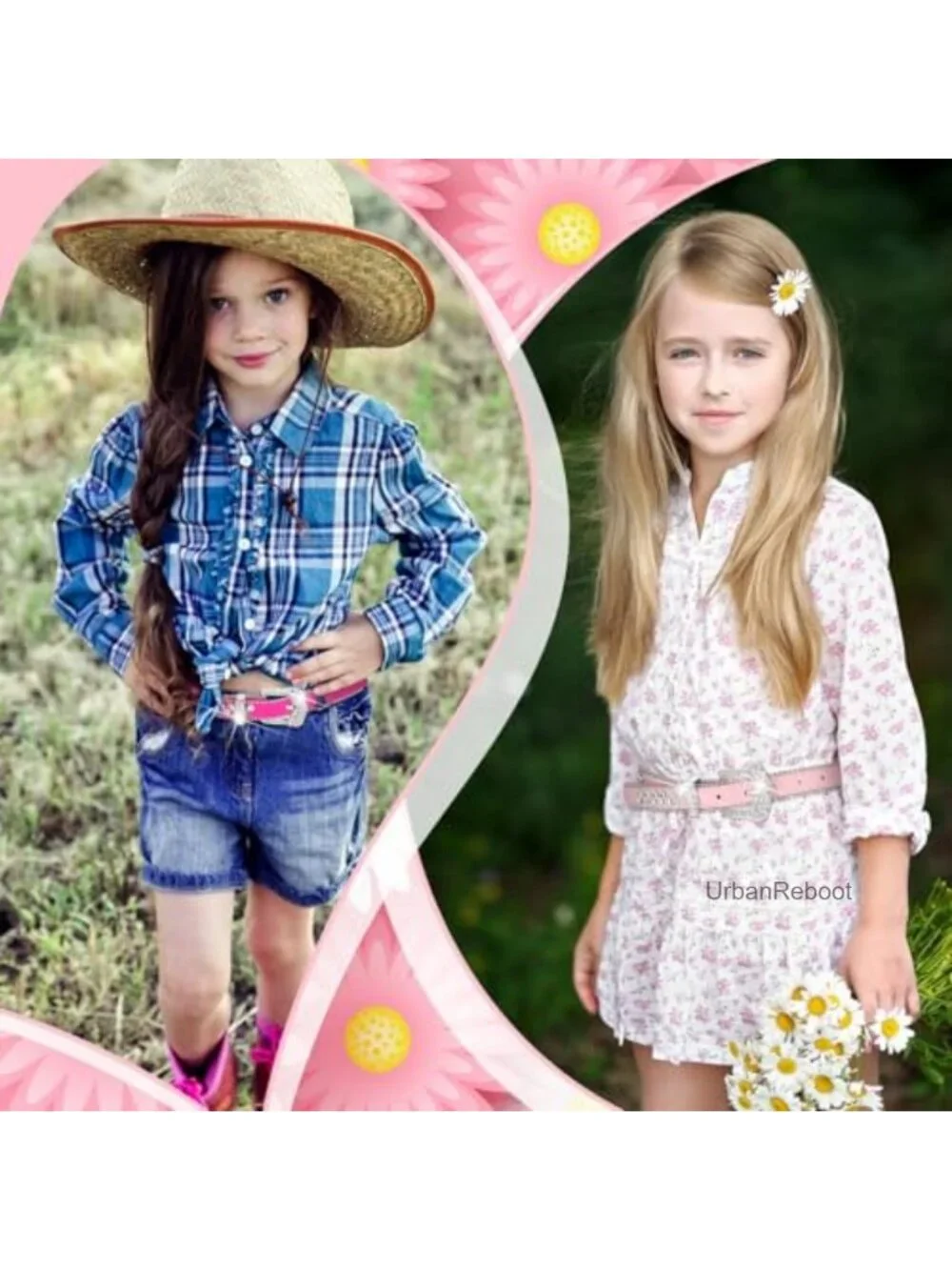 2 Pcs Rhinestone Belt for Kids, Artificial Leather Western Belts for Girls,